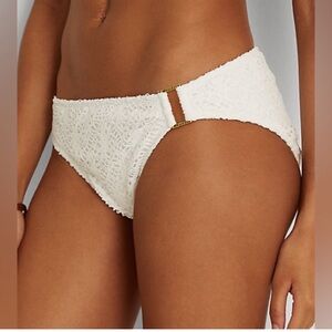 Ralph Lauren White Crochet Bottom Swim Gold Ring Halter Bikini NWT G25032
